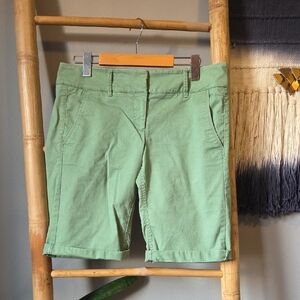 LOFT Green Bermuda Shorts Tailored Cotton Blend